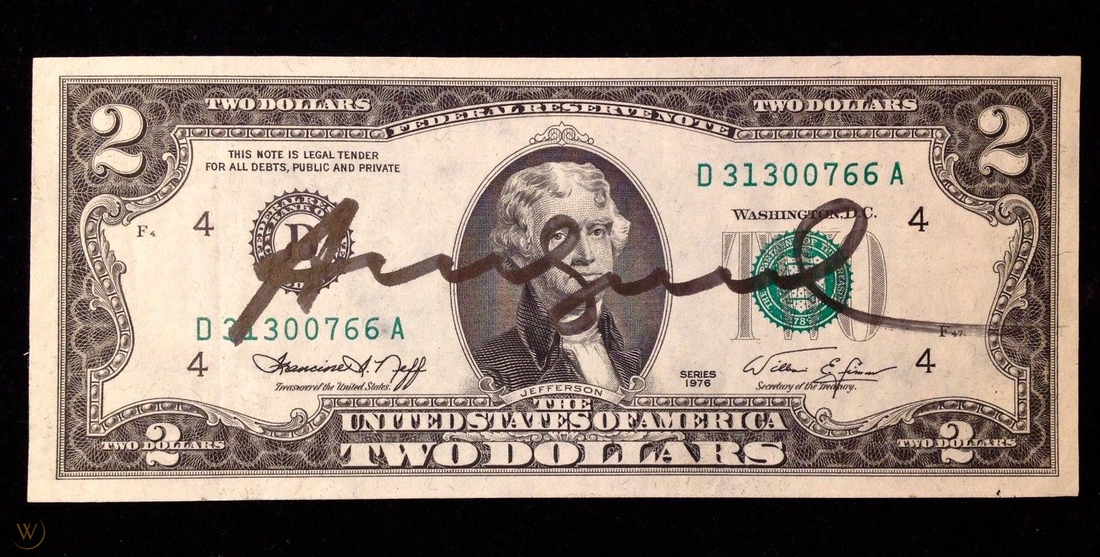 an American bill signed by Andy Warhol