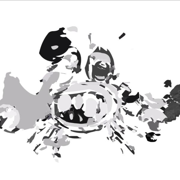high contrast grey and black and white abstract blobs. Is it a crab?