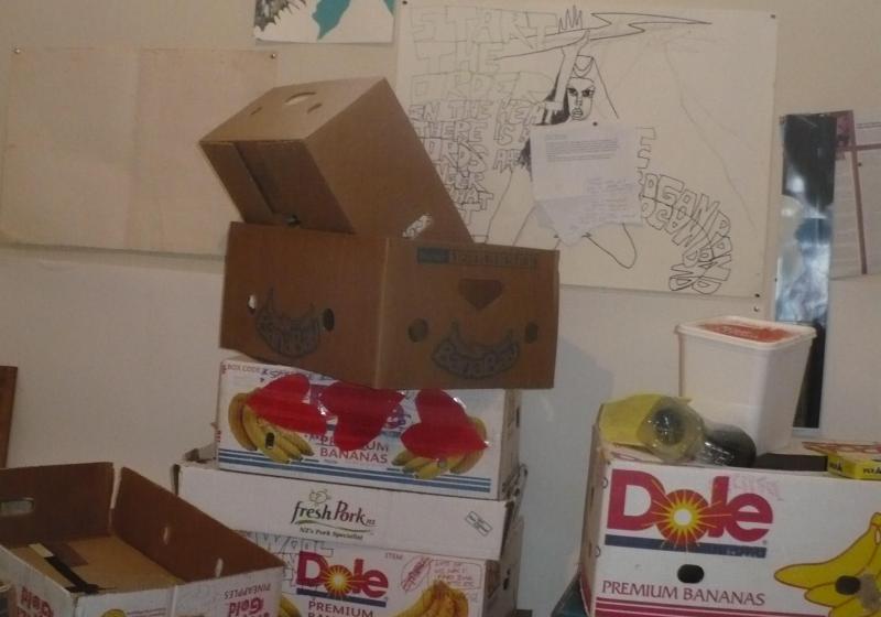 Boxes piled in a stairwell