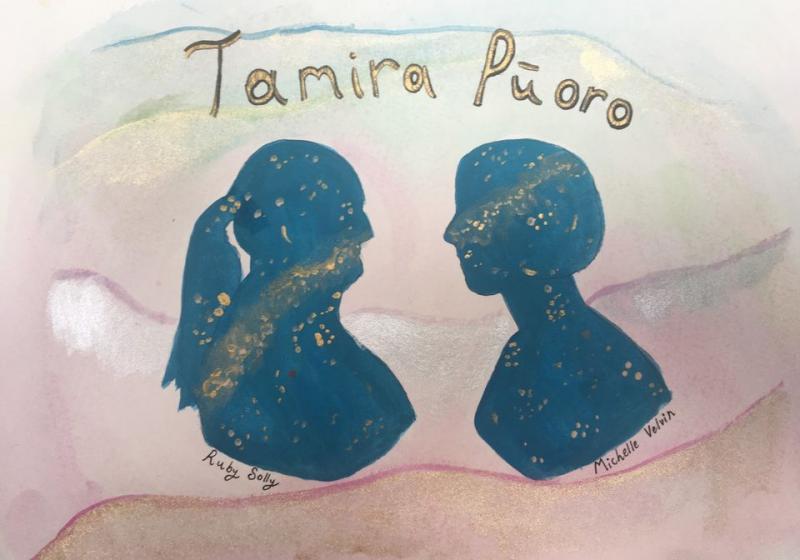 water colour silhouette of the duo's profiles.