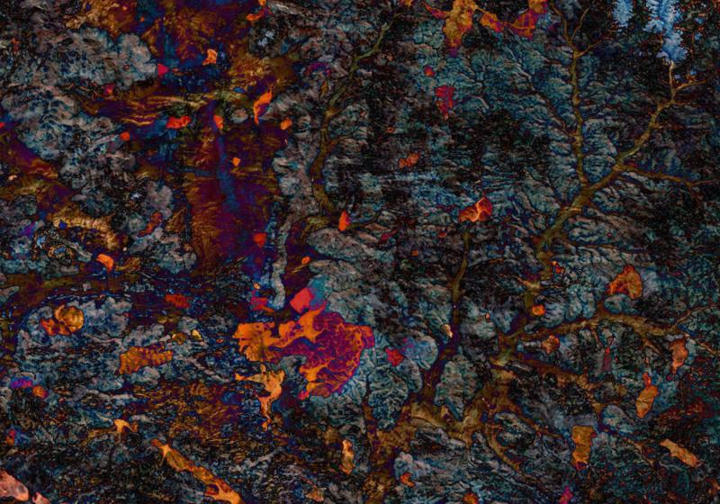Patterns that look almost like lava bubbling to the surface of cracked ground. 
