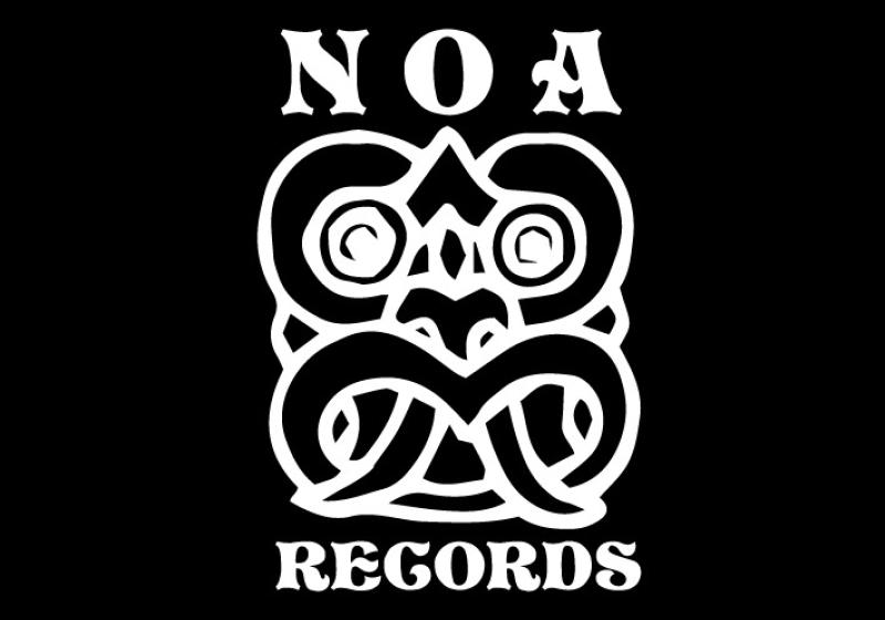 Noa records logo. stylised face with breath coming out of their mouth.