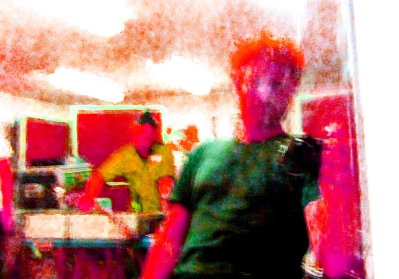 Mirror selfie of Daniel Beban and Riki Pirihi, edited with high contrast