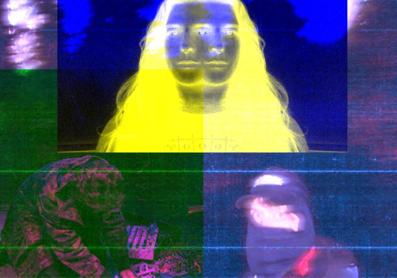 A collaged and heavily edited image of the three acts: Loam (top centre), Ritual Heaps (bottom left), Field Enhancement (bottom right)