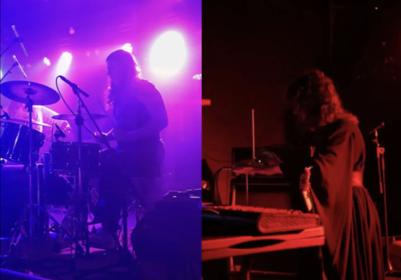 Two photos of performers on stages