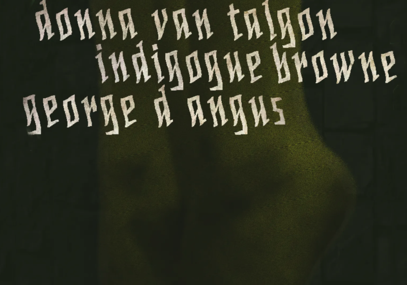 A dark green background with text overtop