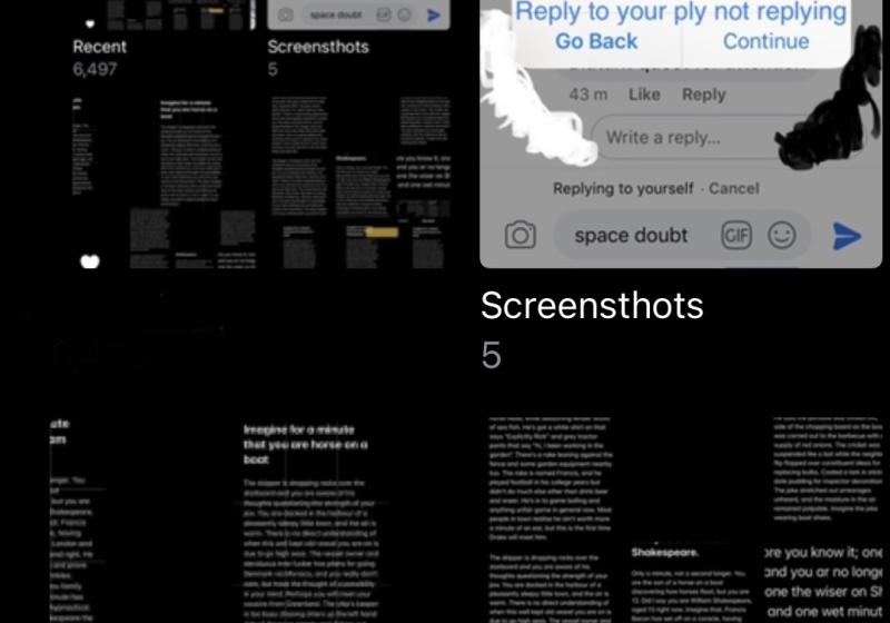 a collage of glitched and nonsense text from social media apps