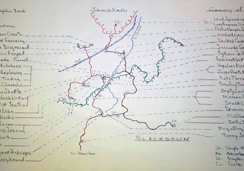 a hand drawn map of an area of Somerset