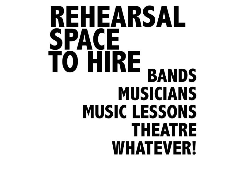 text: rehearsal space to hire. Bands, musicians, music lessons, whatever!