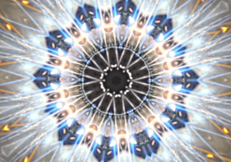 An abstract mandala pattern - a still from the video accompanying the music