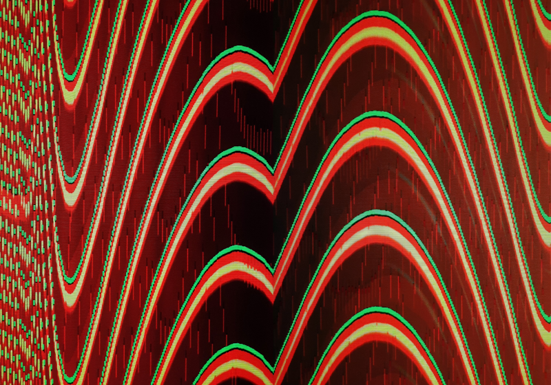 red yellow and brown colours, wavy lines from computer feedback