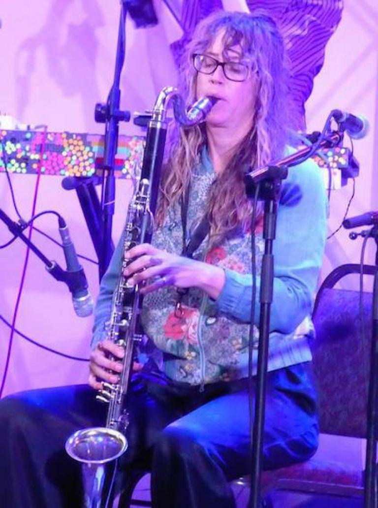 Bridget Kelly playing bass clarinet