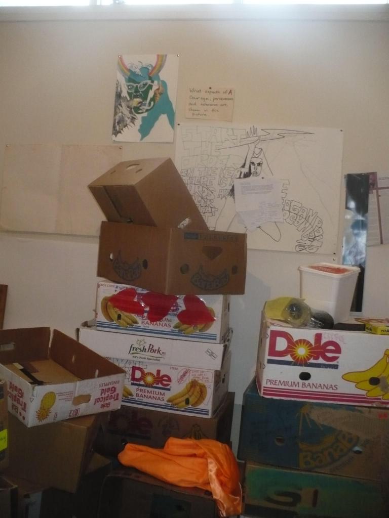 Boxes piled in a stairwell