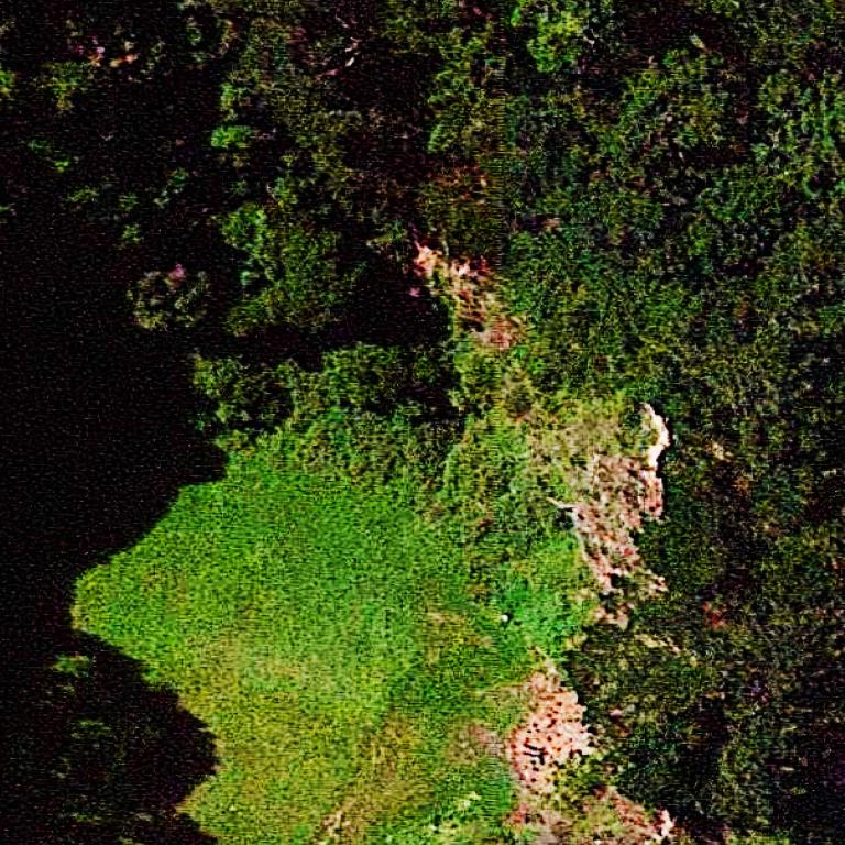 a pixelated and saturated arial photo of the Mt. Vic Quarry