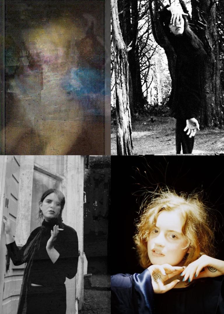 four portraits of each artist in a grid. the portraits range from blurry messes to moody black and white portraits
