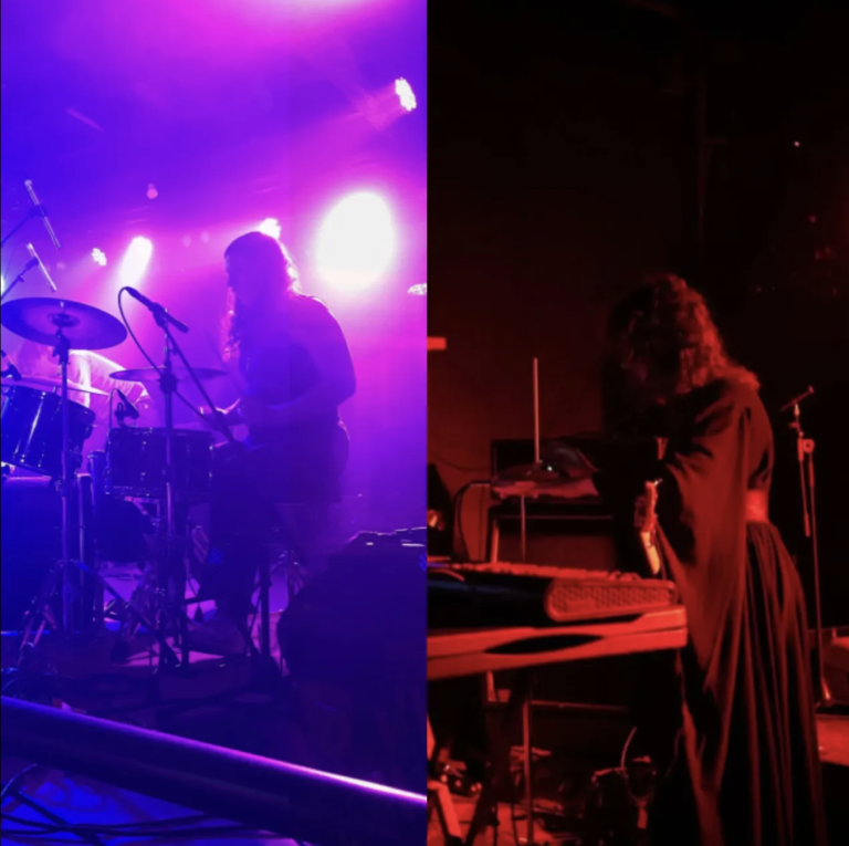 Two photos of performers on stages