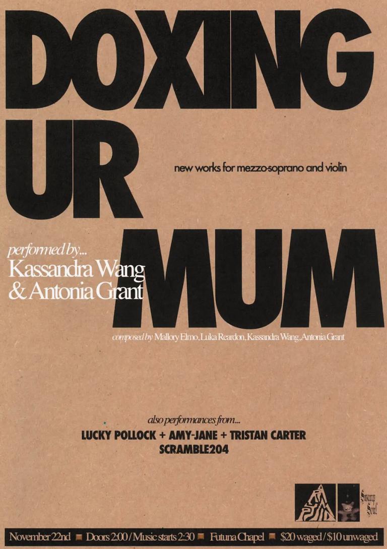 A poster with bold black text ontop of a paper-ey background