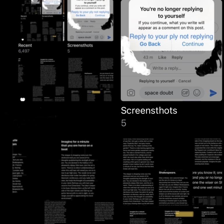 a collage of glitched and nonsense text from social media apps