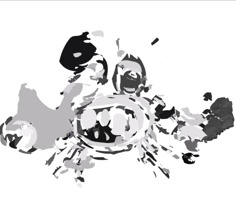 high contrast grey and black and white abstract blobs. Is it a crab?