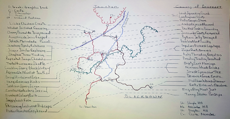 a hand drawn map of an area of Somerset