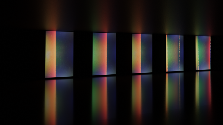 glowing rainbow rectangular columns